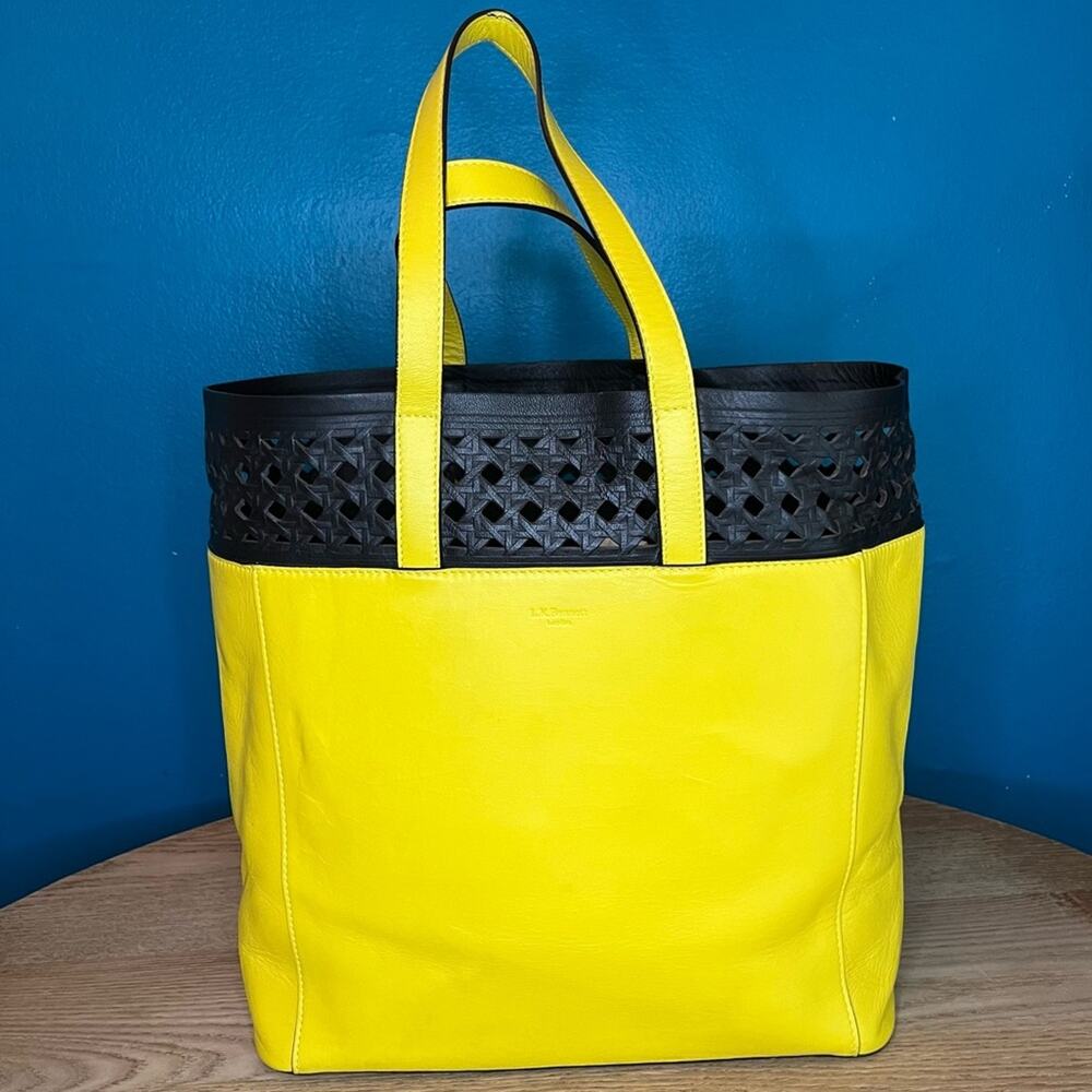 LK Bennett Wren Tote Bag Leather Yellow Black Two Tone